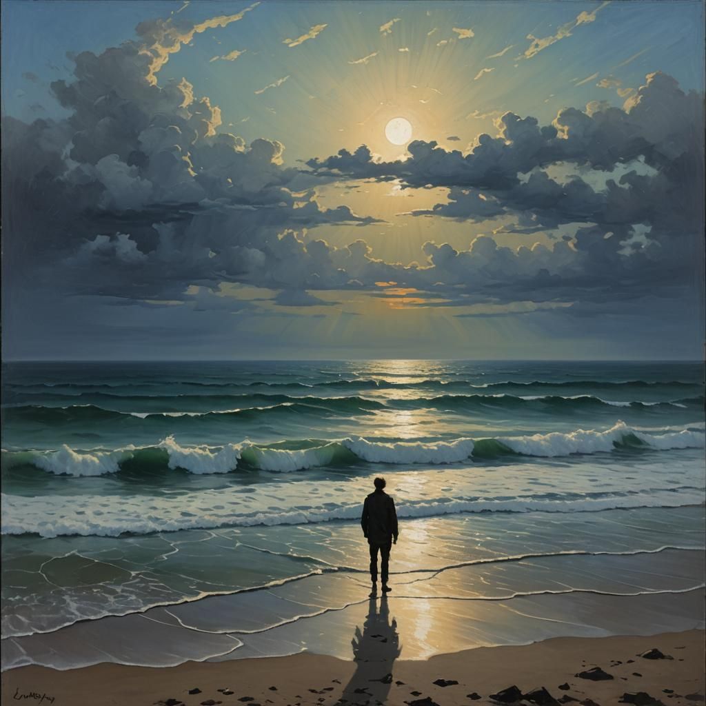 Tranquil Twilight Seascape: Oil Painting