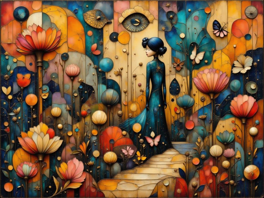 Whimsical Block Art Garden in Art Deco Nouveau Style