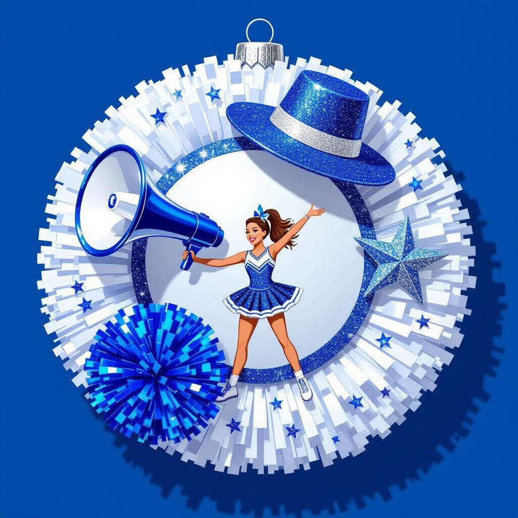 Glitter Cheerleader Ornament with Pom-Pom and Megaphone