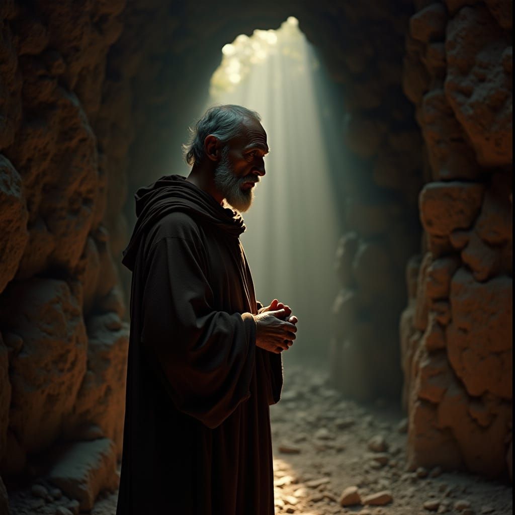 Serene Saint Francis in La Verna's Ancient Cavern