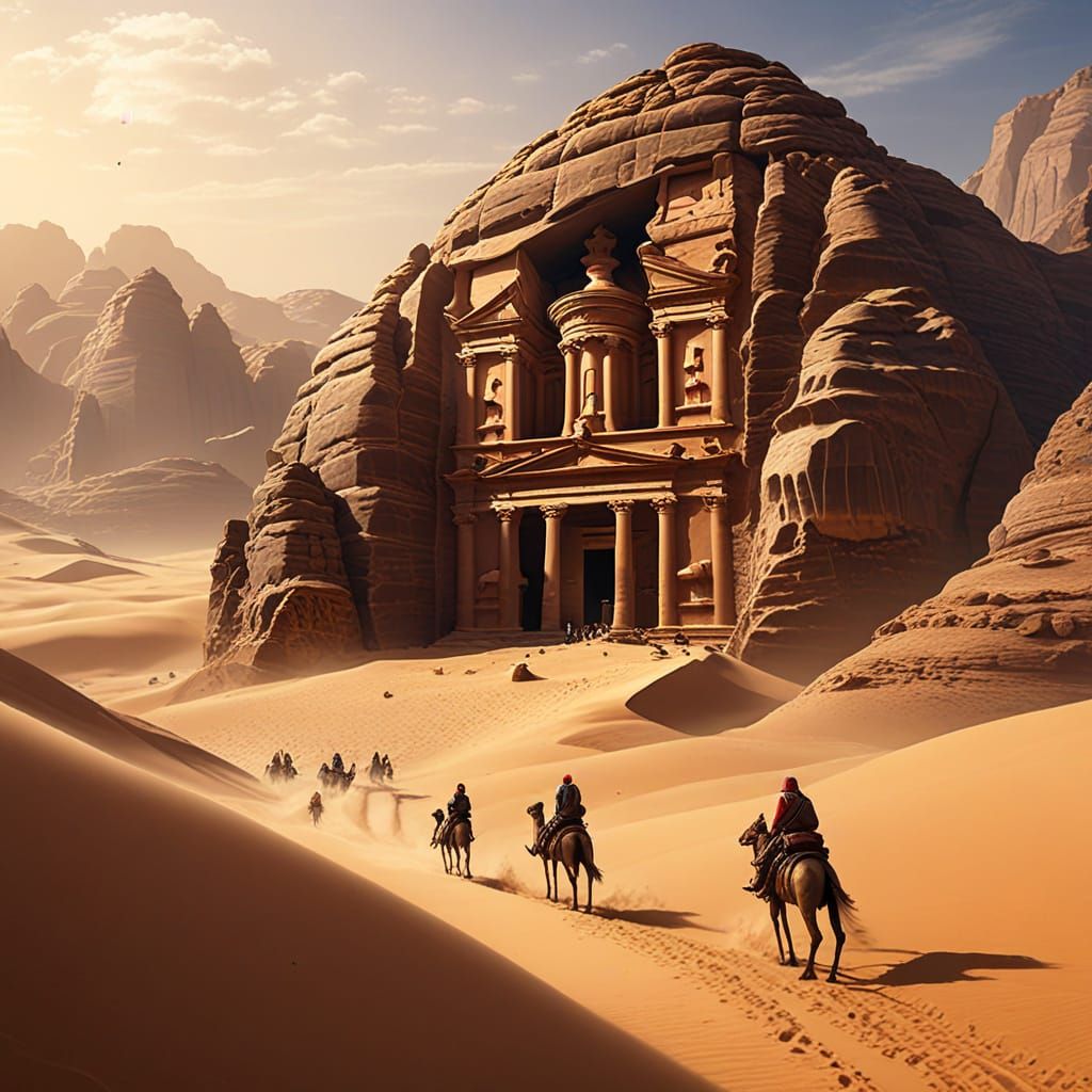 Ancient Petra City in Desert Sands Digital Painting