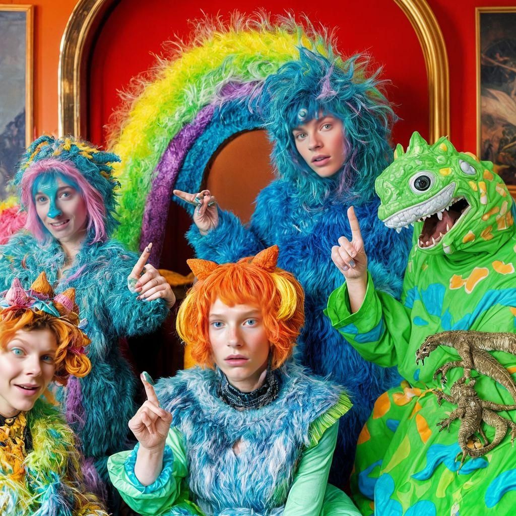 Exotic Alien Popstars in Haute Couture: Oil Painting