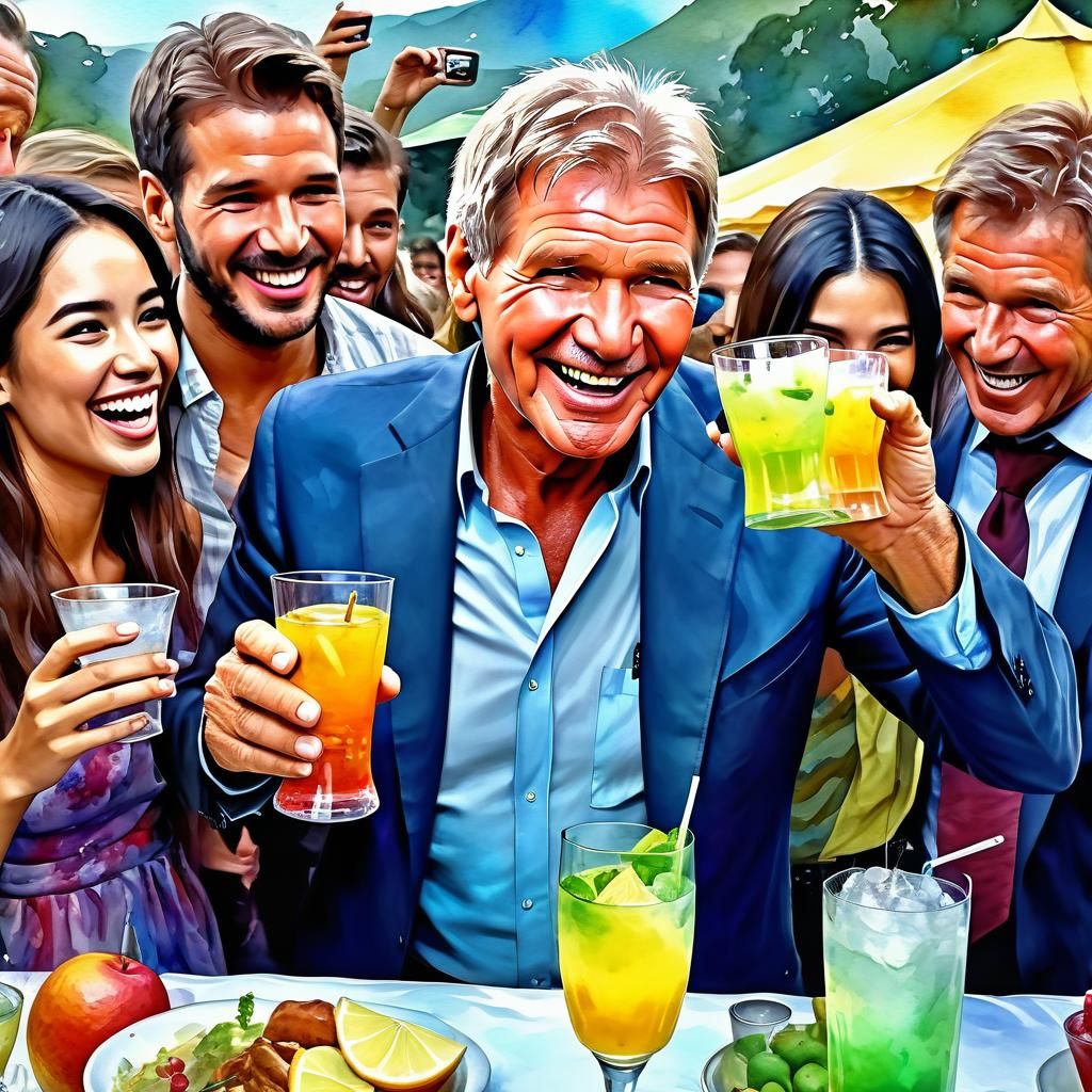 Harrison Ford Party: Digital Watercolor Illustration