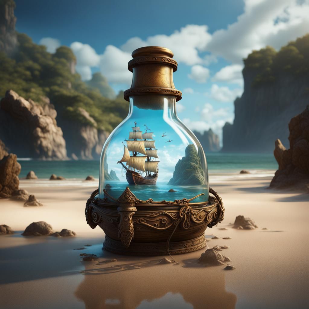 Ancient Boat in a Bottle: Fantasy Concept Art