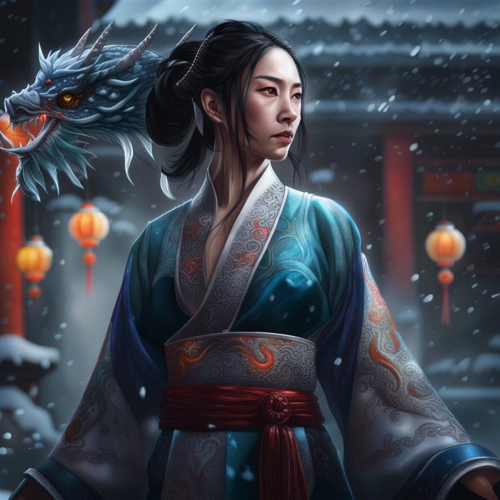 Chinese Banshee Woman with Dragon in Splash Art