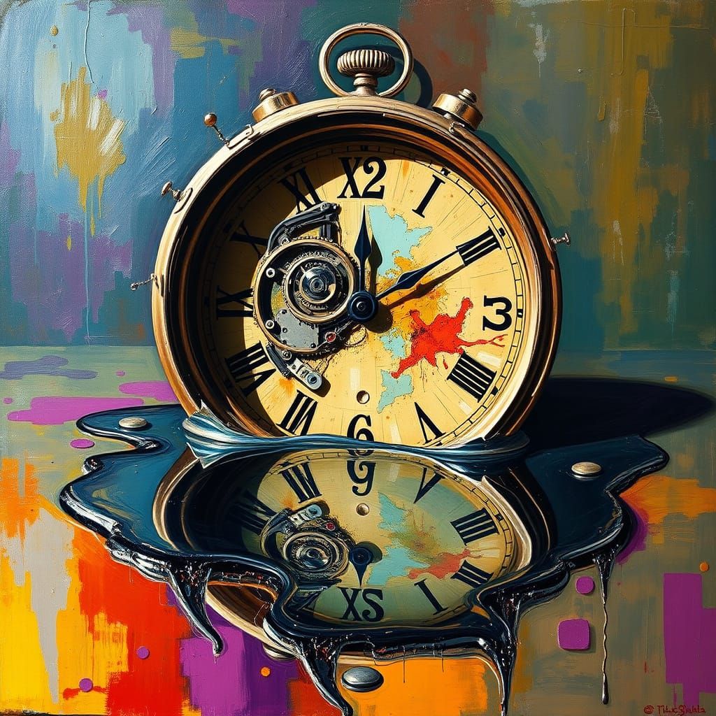 Melting Clock in Surrealist Dreamscape