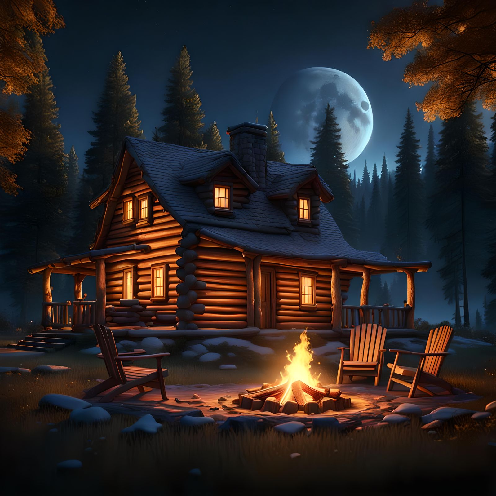 Surreal Cabin with Celestial Forest in a Starry Night