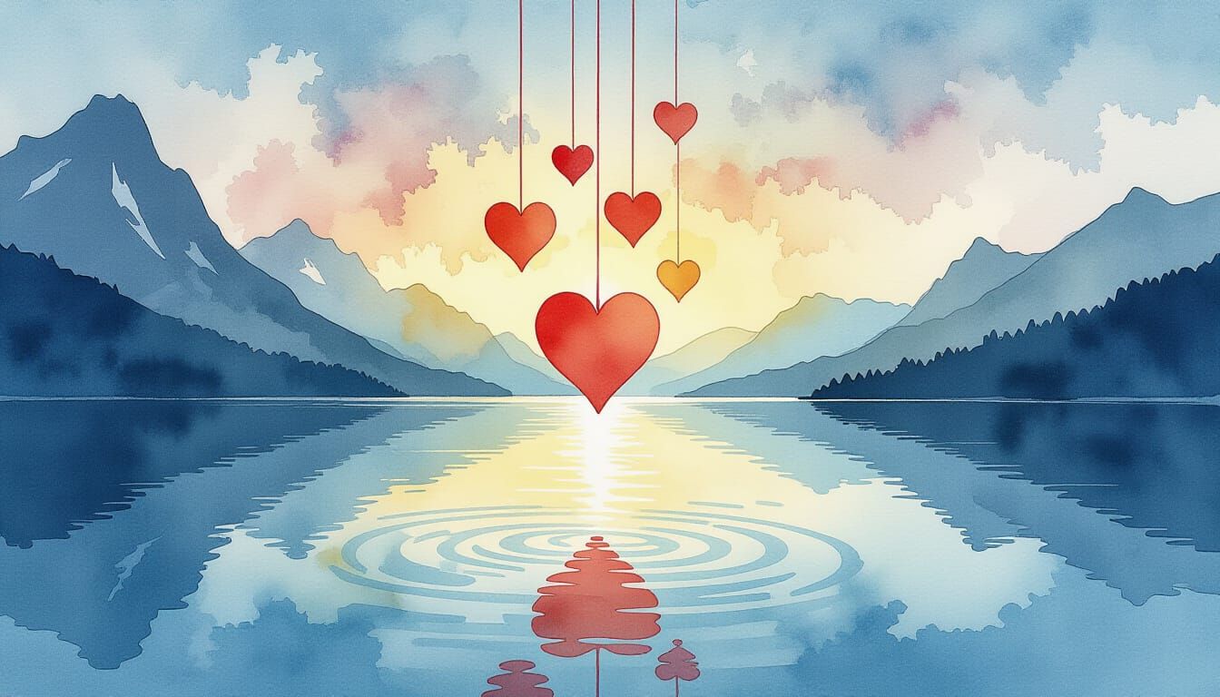 Hearts in Midair Watercolor Art