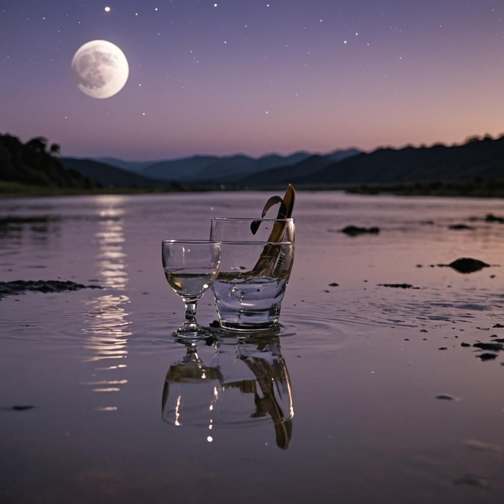 Moonlit Champagne: Airplane Window Reflection