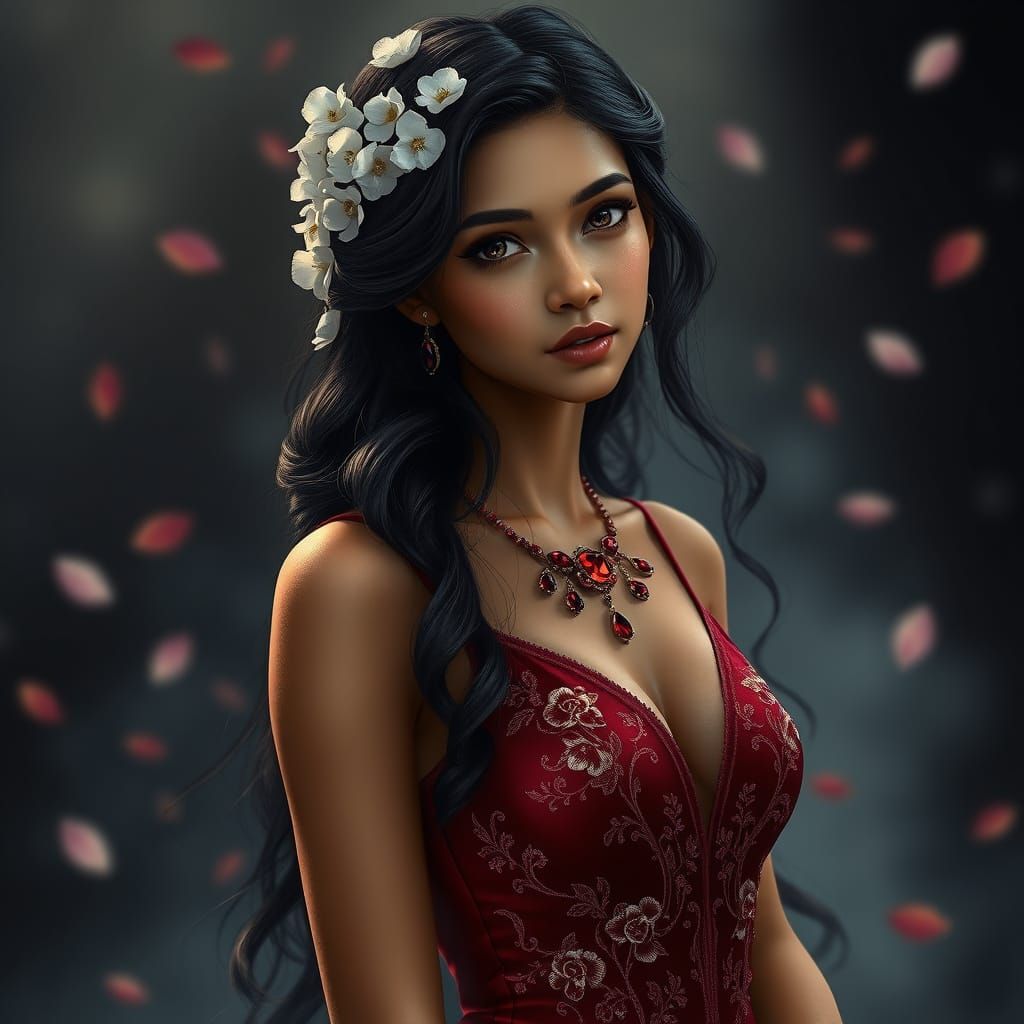 Meghalaya Indian Woman in Red Dress Portrait