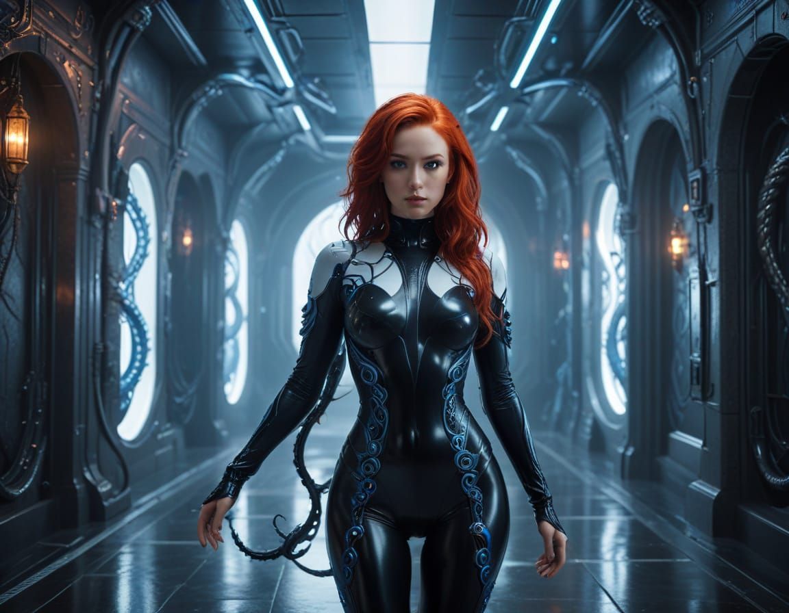 A striking, dark fantasy photo of a mythical woman with floo...