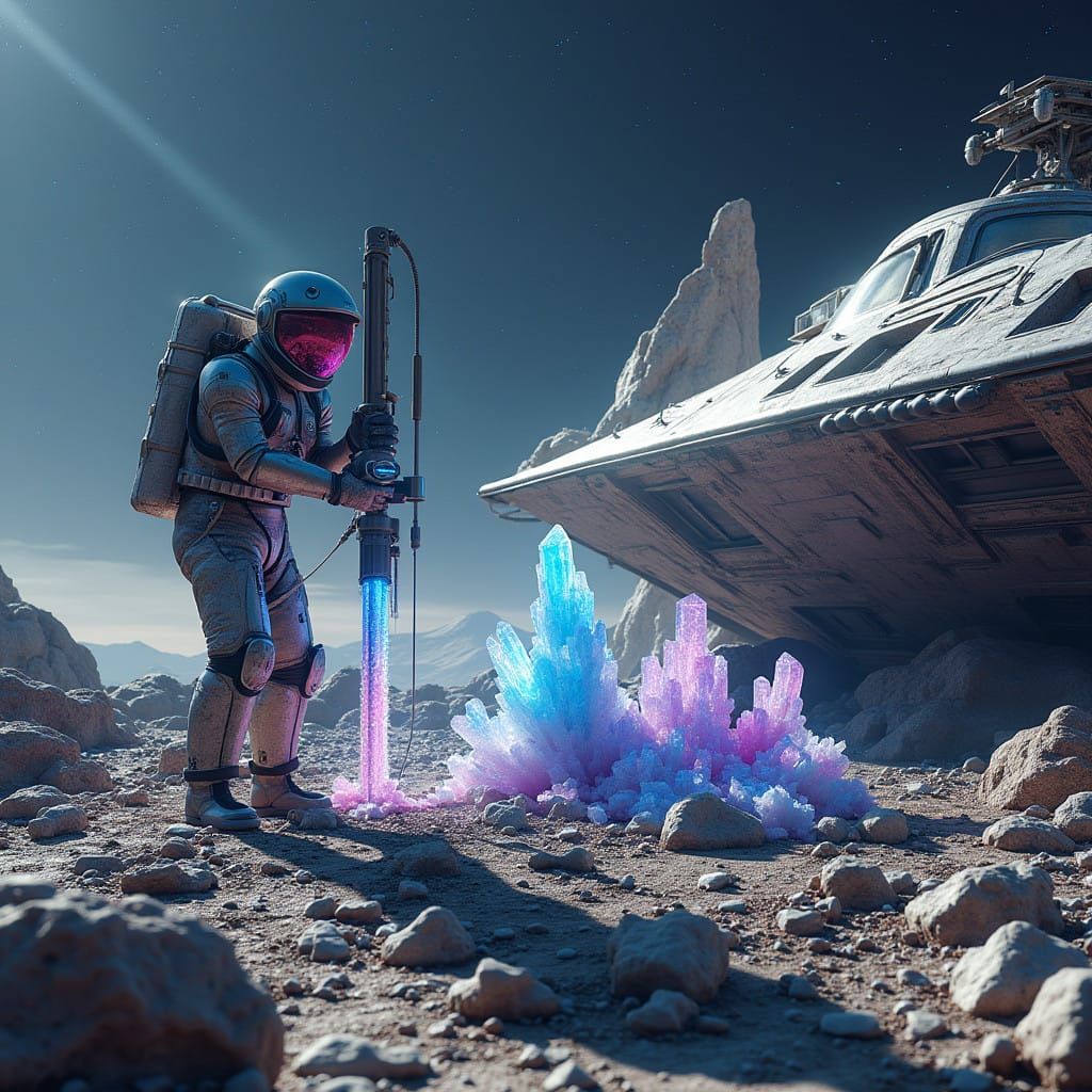 Astronaut Drills for Minerals on a Distant Asteroid