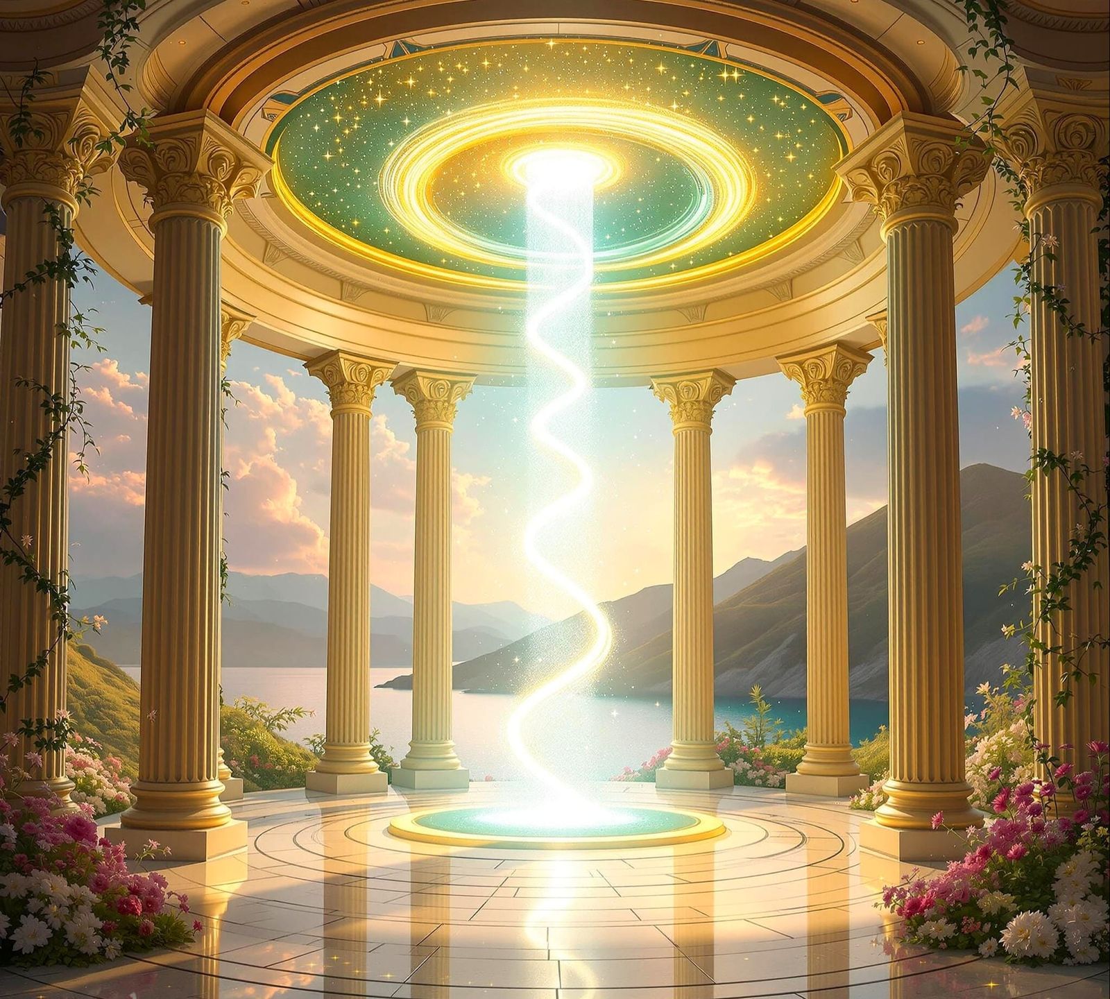 Spiraling Starlight Temple in Opalescent Beauty