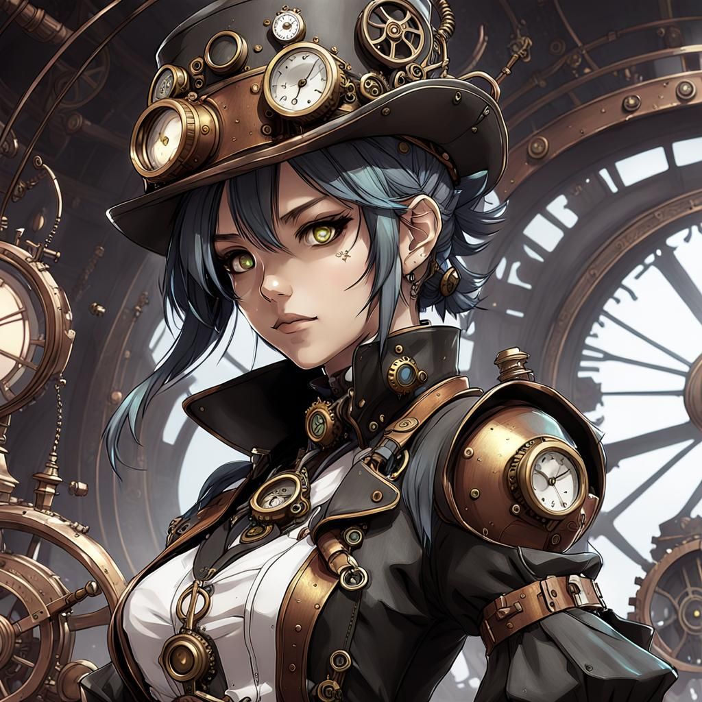 Steampunk Girl in Anime Style Sketch