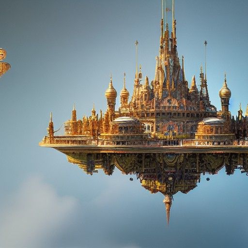 Floating Vessel Over Cityscape: Digital Art