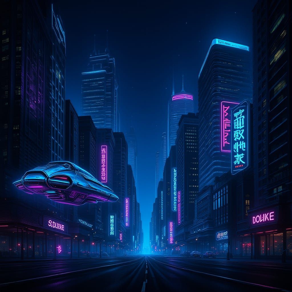 Futuristic Metropolis with Neon Lights in Hyperrealistic Sty...