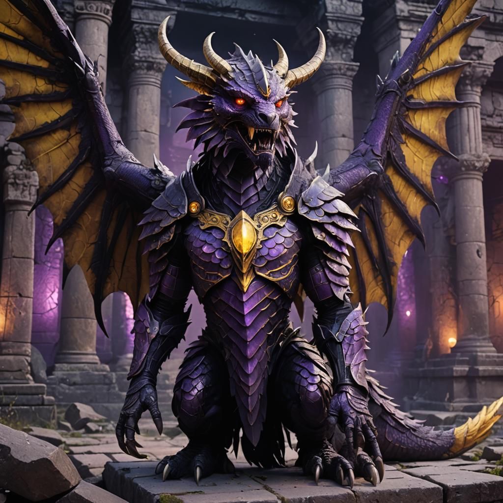 Armored Dragon in Ancient Ruins: Fantasy Art