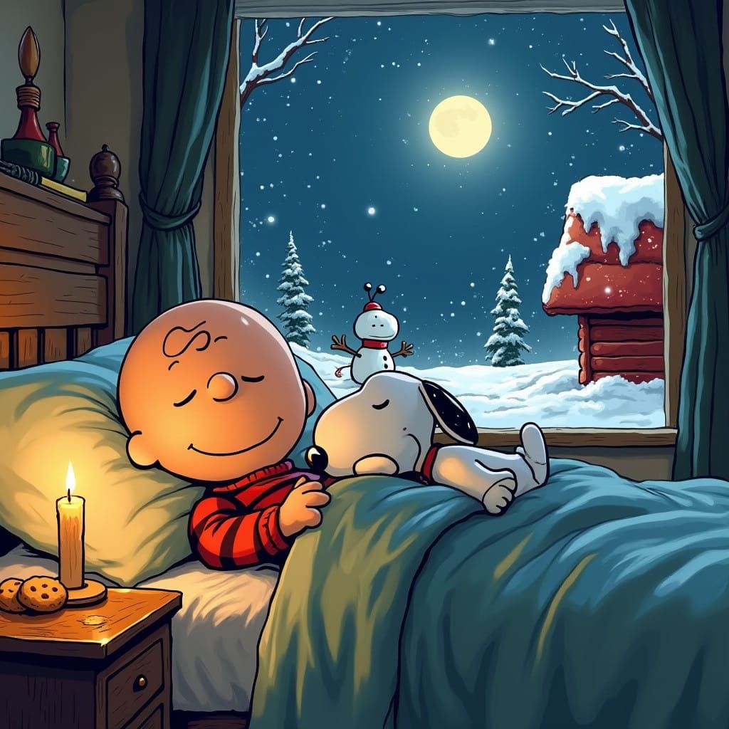 Peaceful Winter Slumber in a Cozy Cartoon World