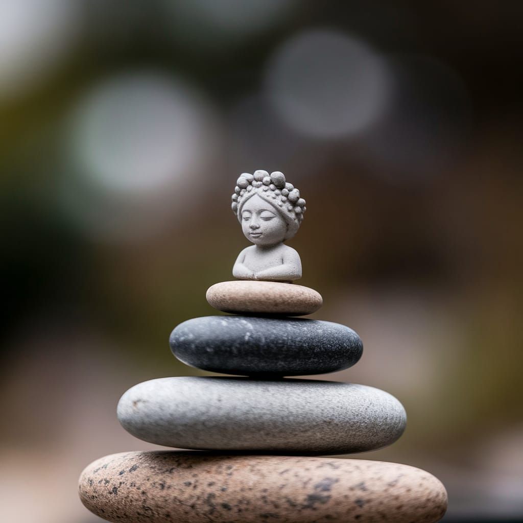 Stone Sculpture of Serene Woman with Rock Crown