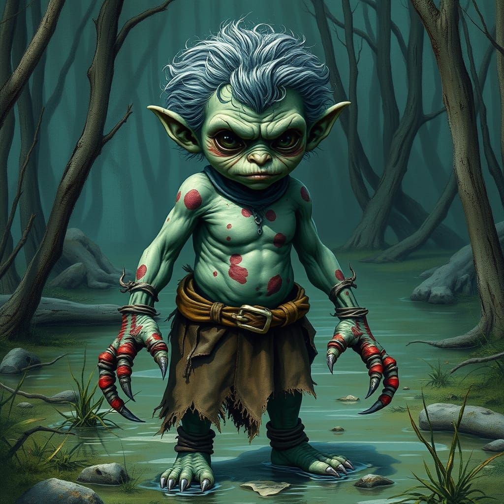 Meazel in Bog, Dark Fantasy Illustration