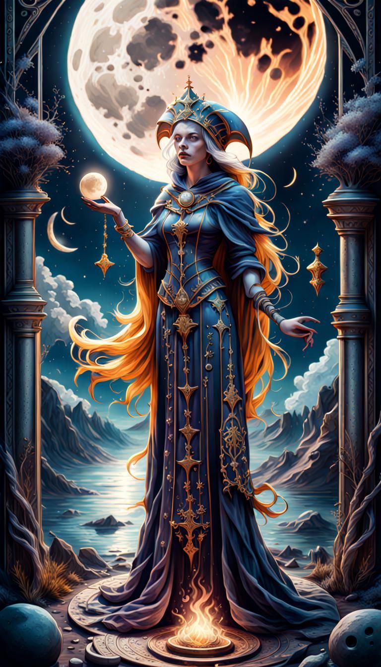 Detailed Moon Tarot Card Concept Art