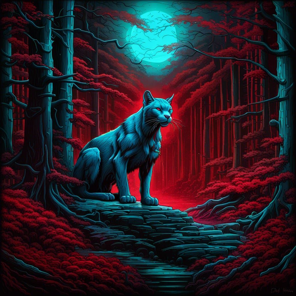Moonlit Puma Portrait in Dark Fantasy Style