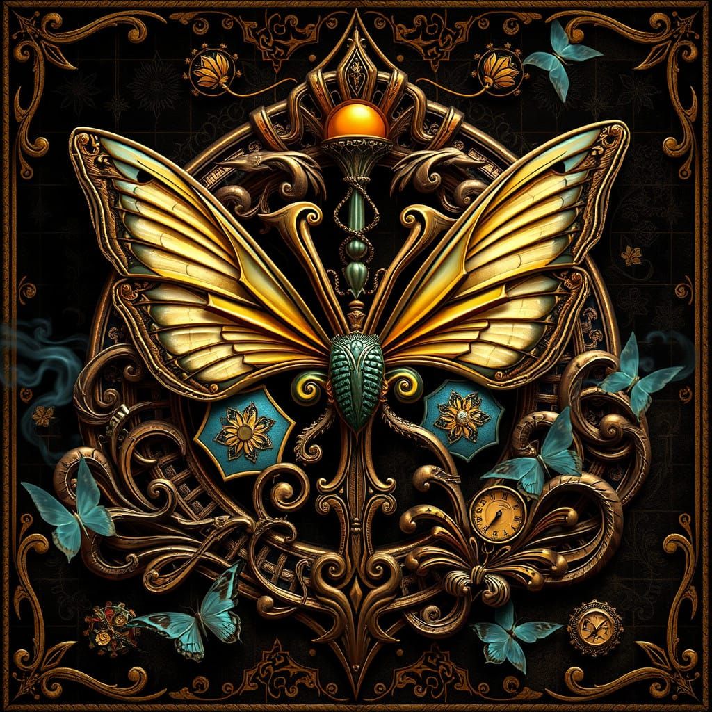 Surreal Art Nouveau Monogram IY in Whimsical Tim Burton Meet...