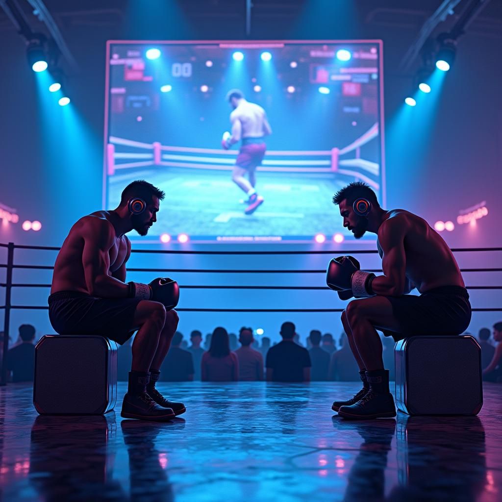 Neon-Lit Futuristic Boxing Ring with Holographic Display