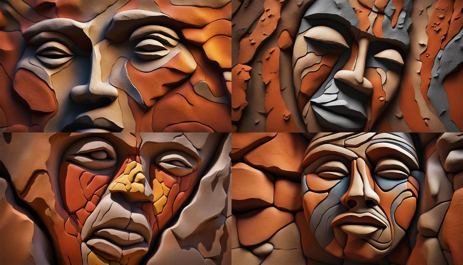 Aboriginal Cave Art Face Sculpture in Outback