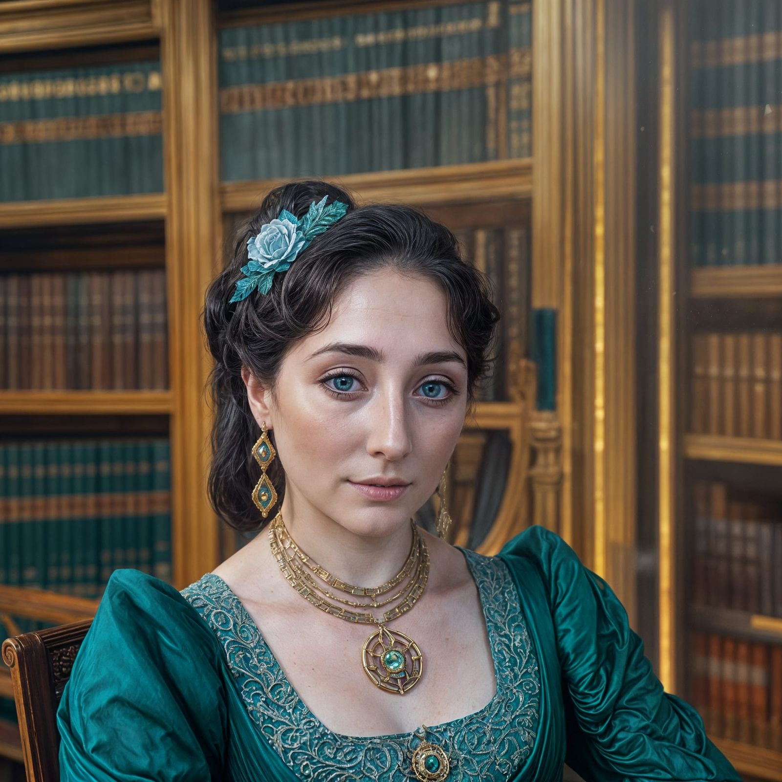 Regency Lady Portrait in a Library