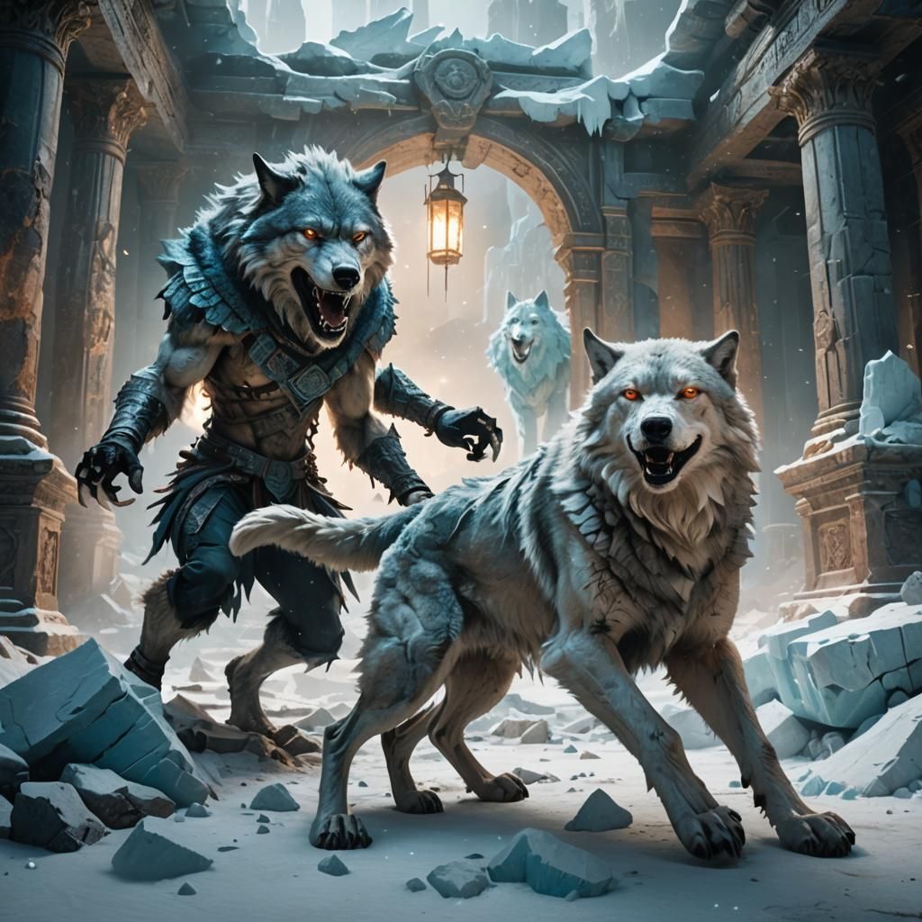 Skin Walker vs Wolf Hybrid in Snowy Ruins
