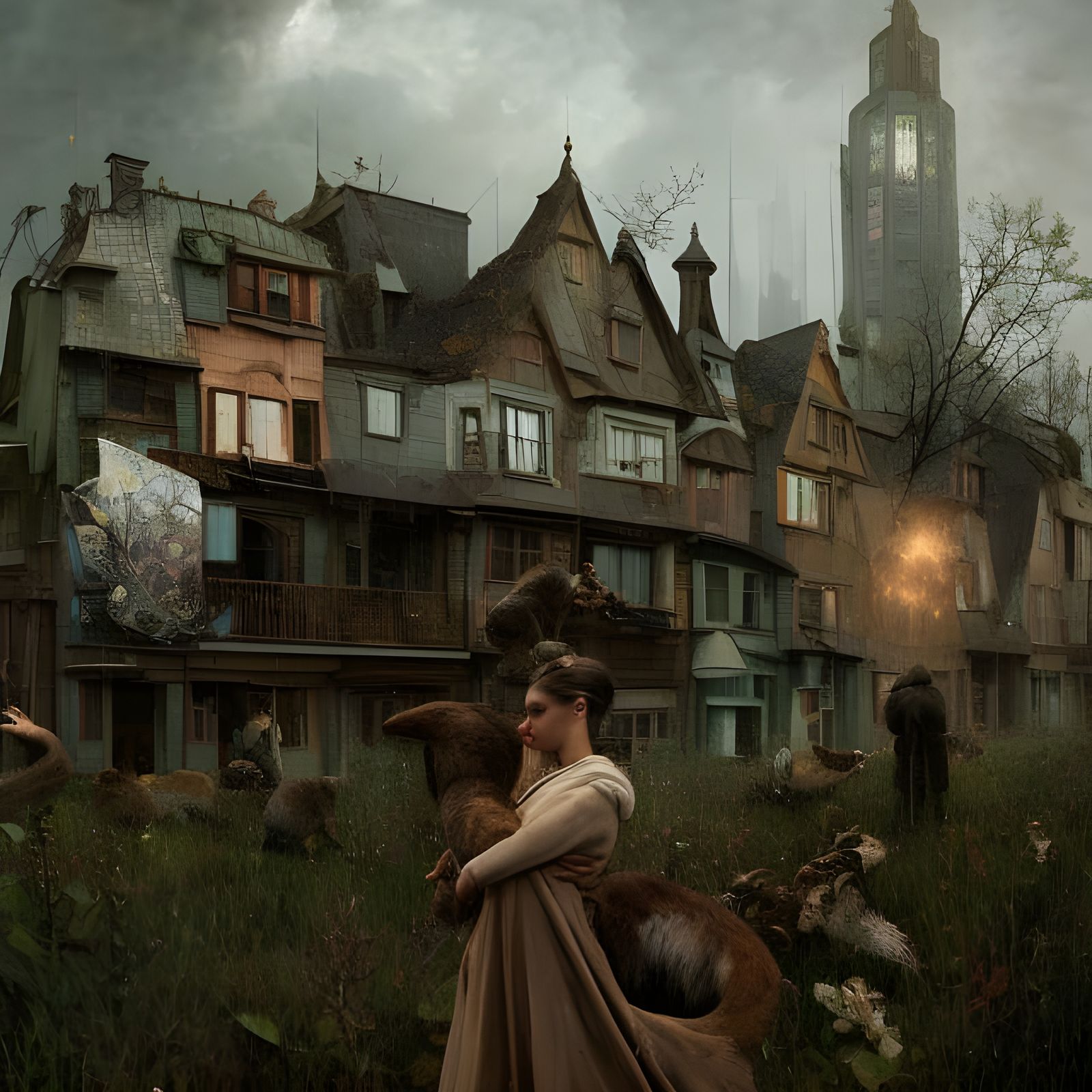 Futuristic Cityscape with Bizarre Creatures in 3D Render