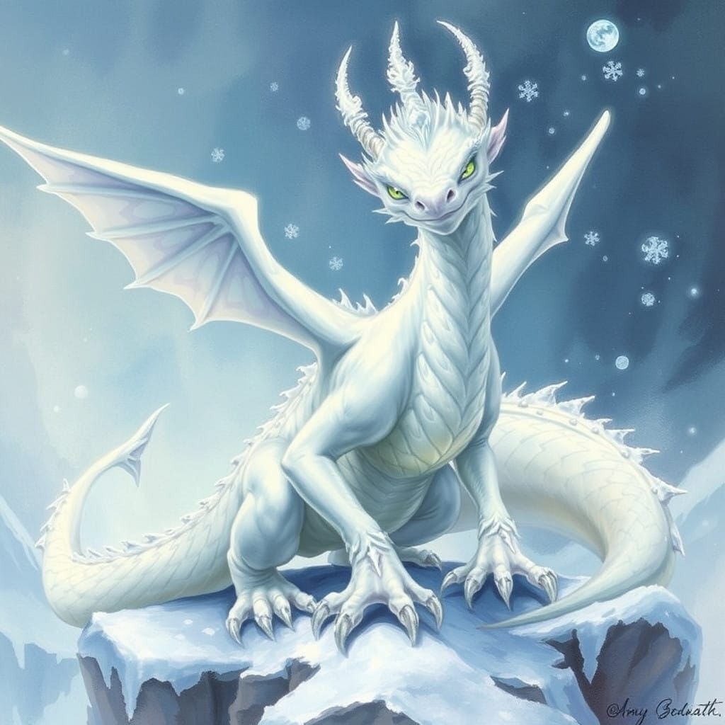Mystical White Dragon in Icy Realms