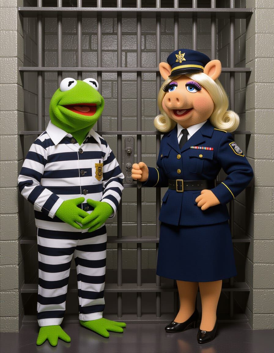 Kermit Inmate & Miss Piggy Warden 40s Prison Scene