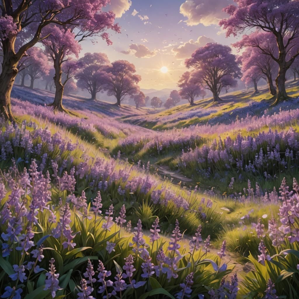 Lilac and Bluebell Field: Watercolour Digital Painting