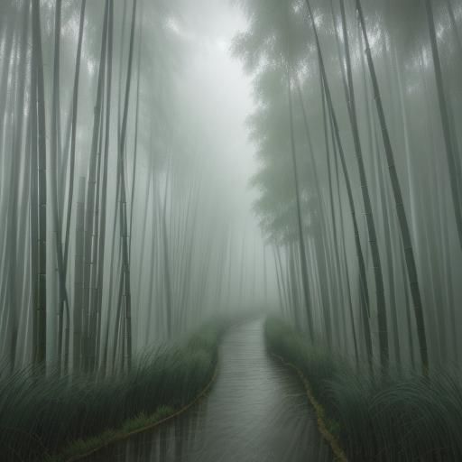 Impressionist Bamboo Path in the Rain