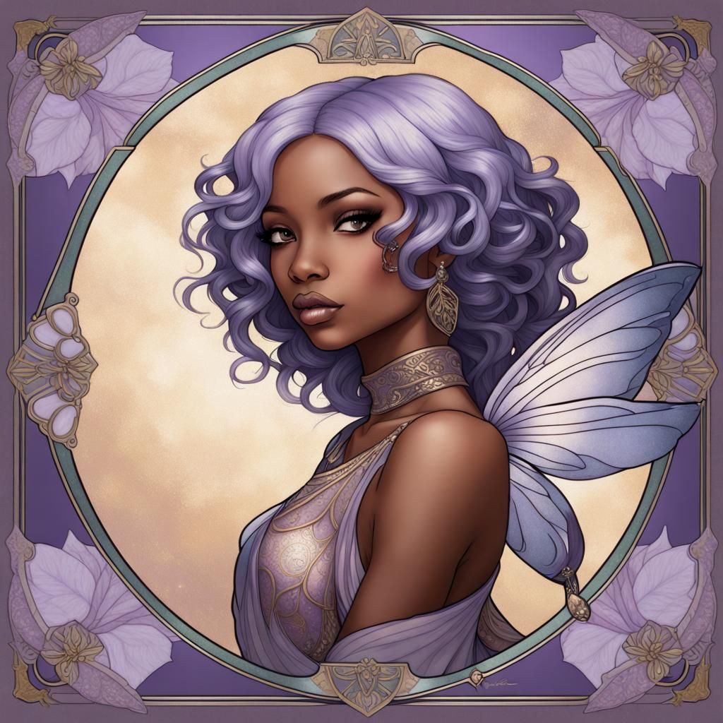 African American Fairy in Art Nouveau Style