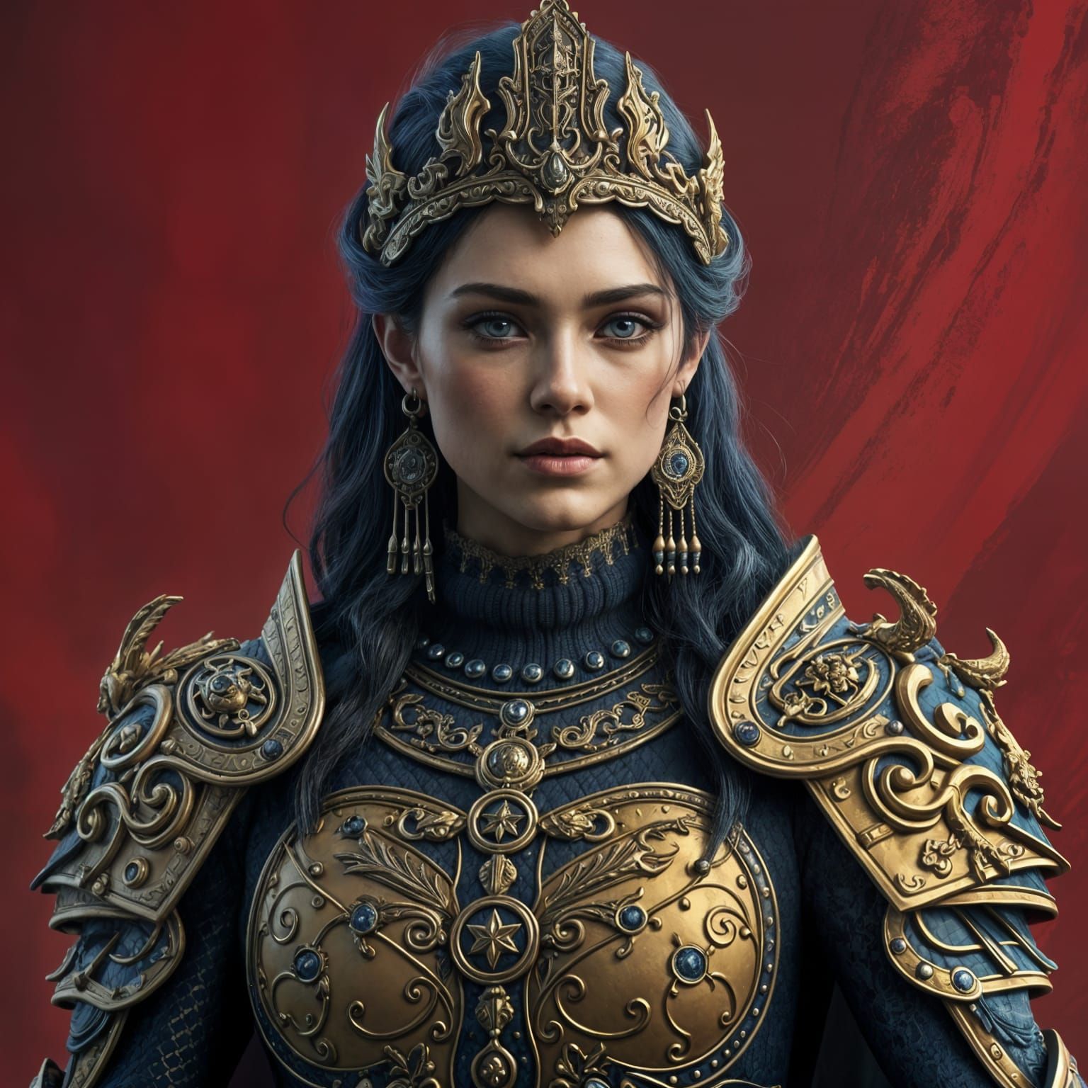 Regal Woman in Ornate Gold Armor: Pixel Art