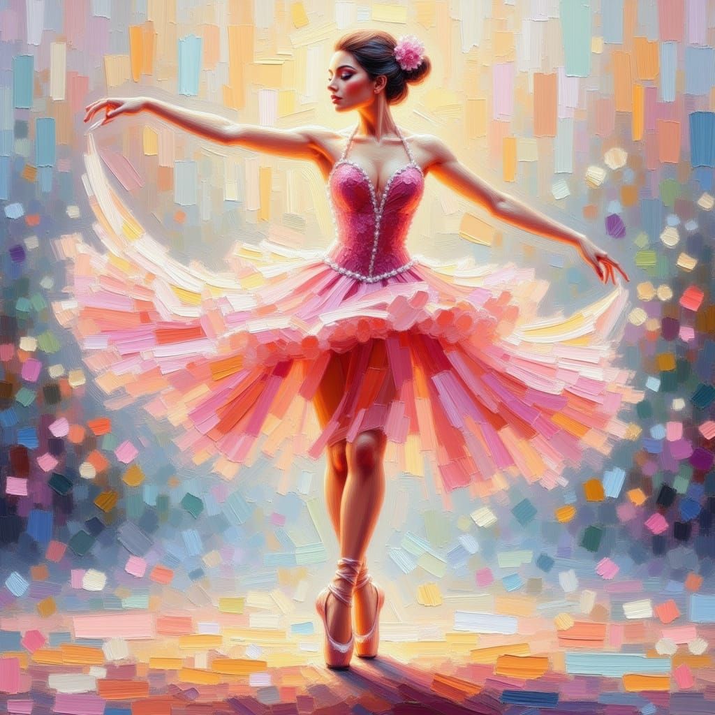 Ballerina Dances: Impasto Oil Painting in Pastel Colors