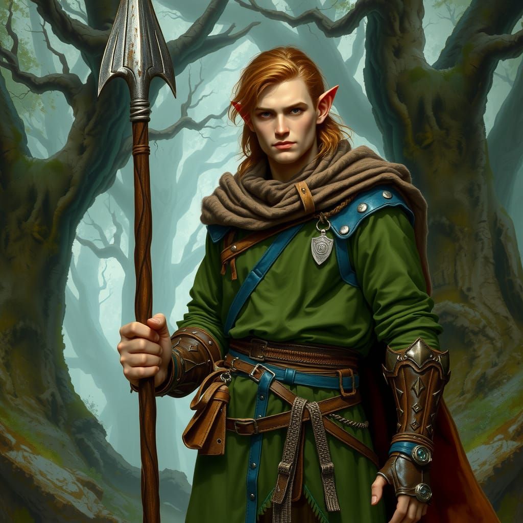 Elf Warrior in Misty Forest, Realistic Fantasy Art