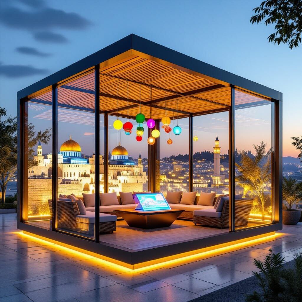 Futuristic Sukkah Design with Jerusalem Views
