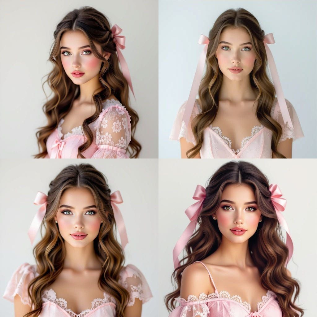 Gentle Woman in Pink Lace Dress with Soft Ribbons