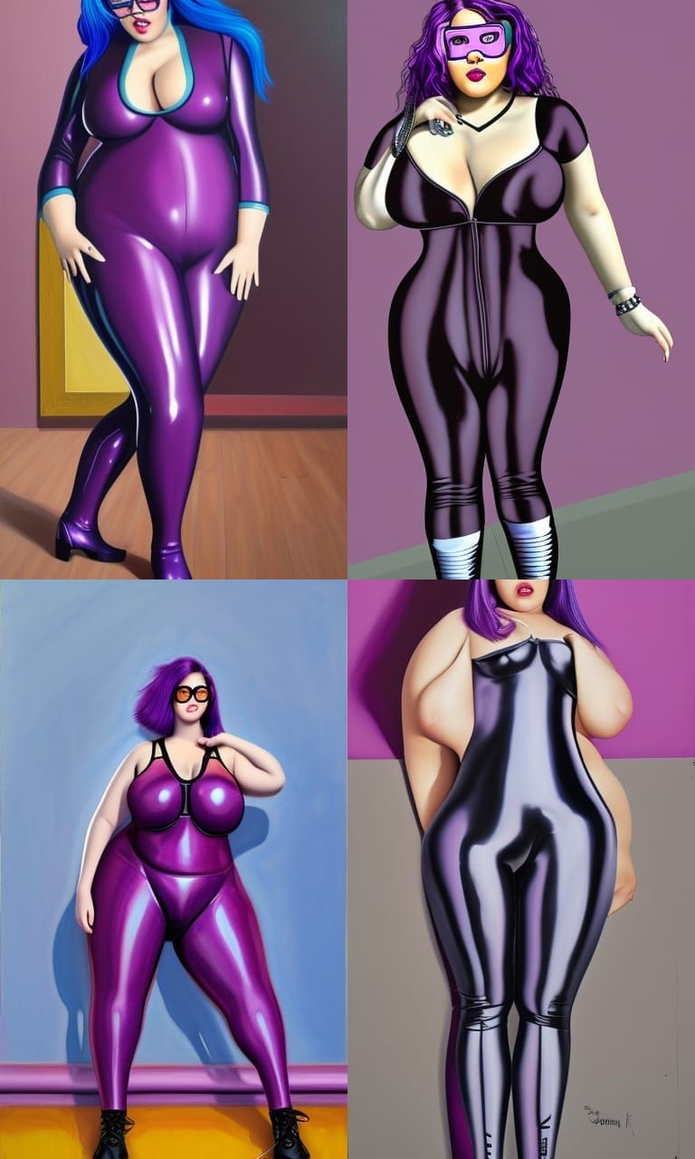 Hyperrealistic Oil Painting of Curvy Woman in Catsuit