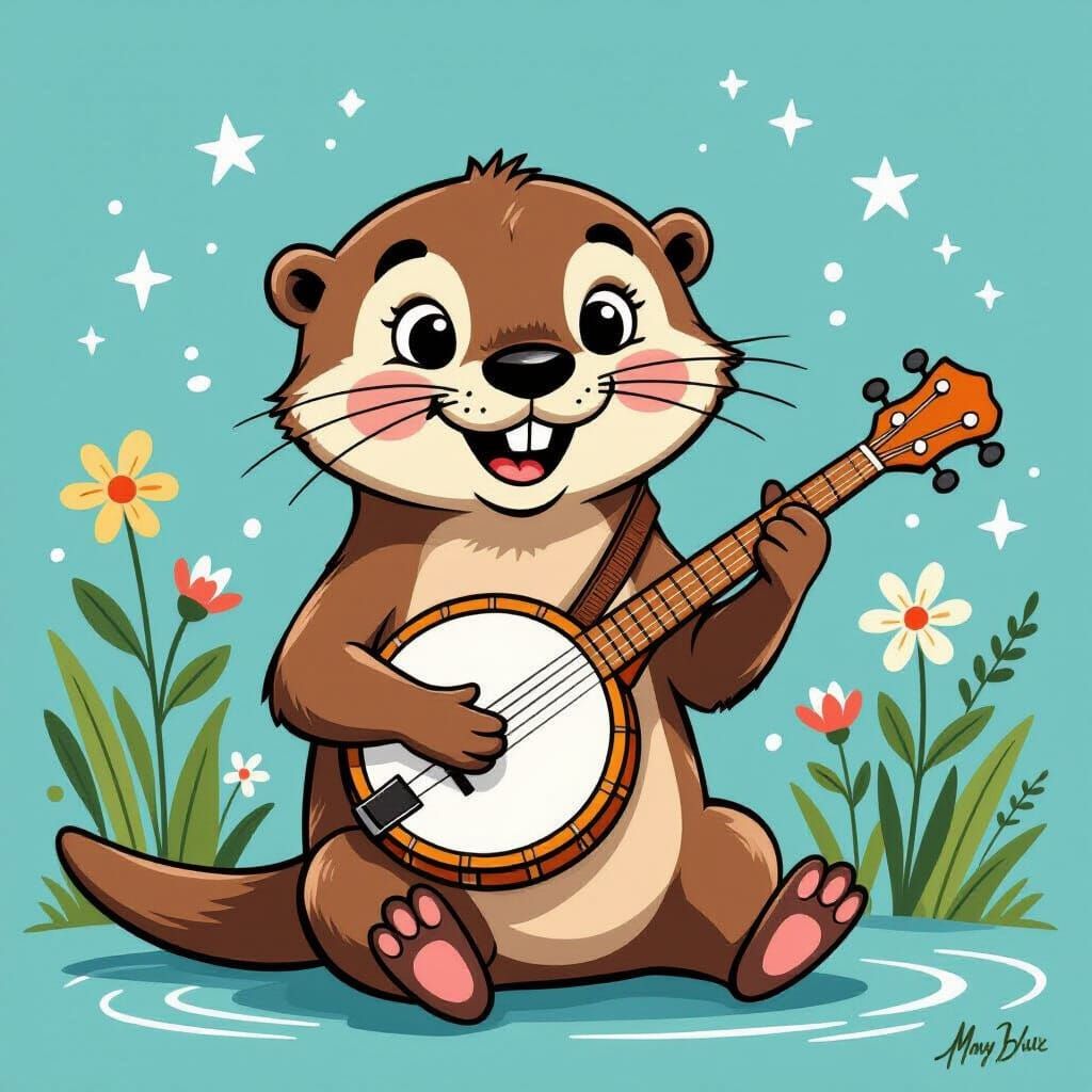Playful Otter Caricature in Mid-Century Modern Style