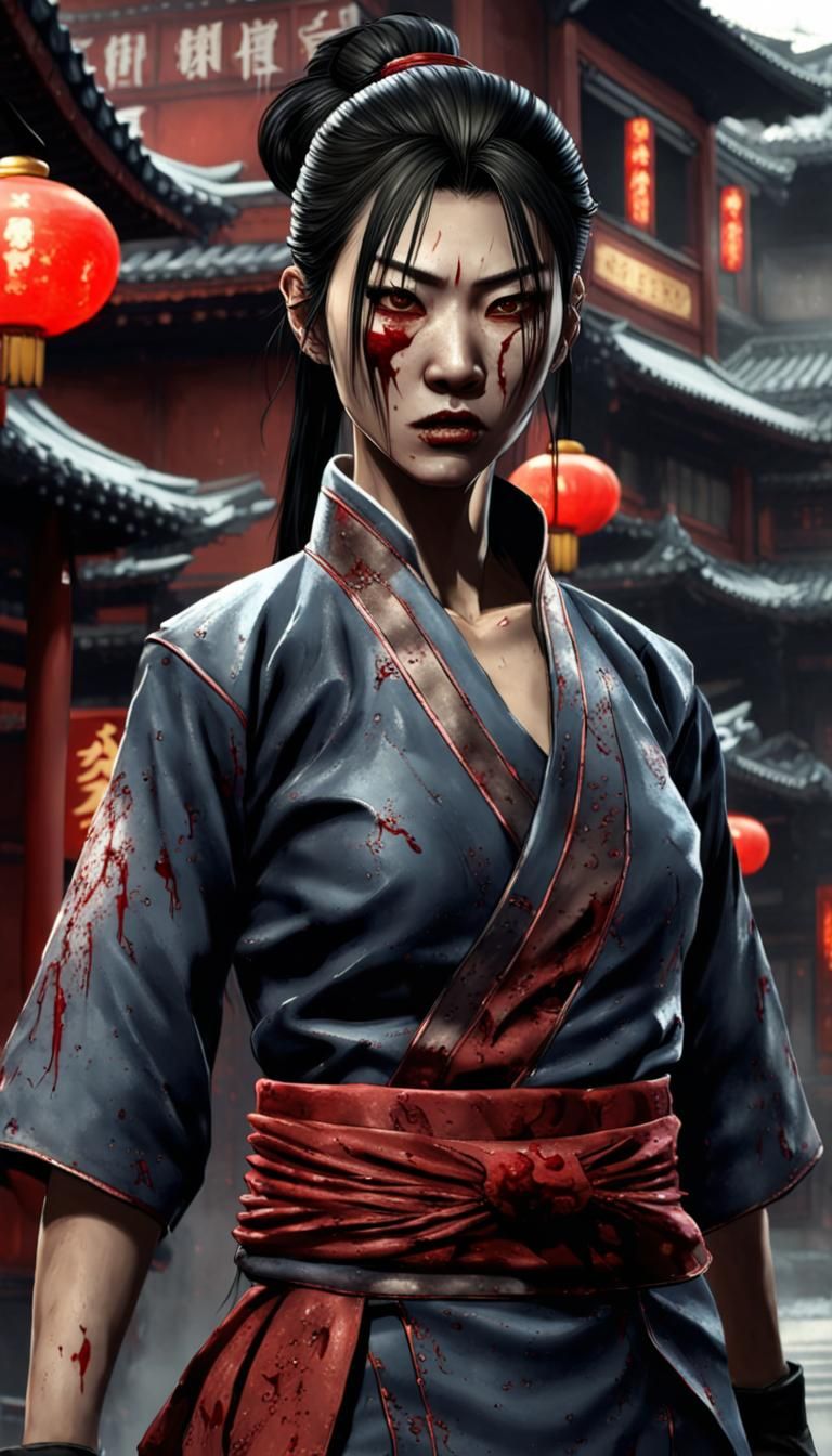 Kuei-jin female character from the VTM lore. Ready for fight.