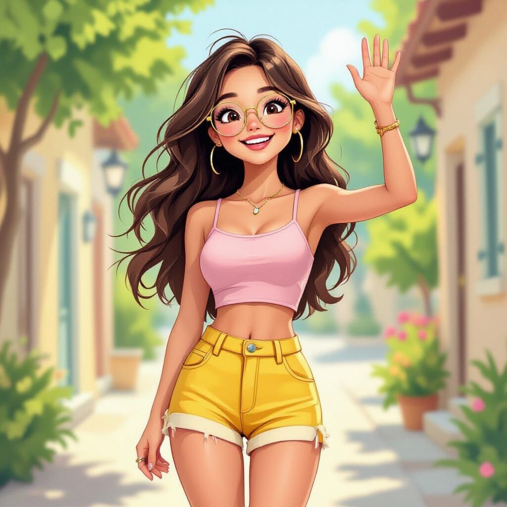 Cute Girl with Glasses and Braces Waving Hello