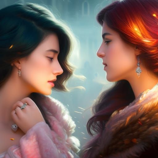 Two Girls Kissing with Engagement Ring, Concept Art