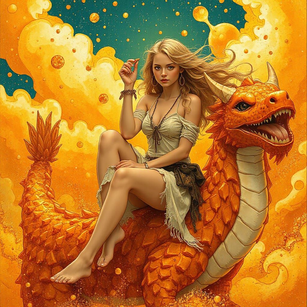 Woman on Gummy Dragon in Soda Sea