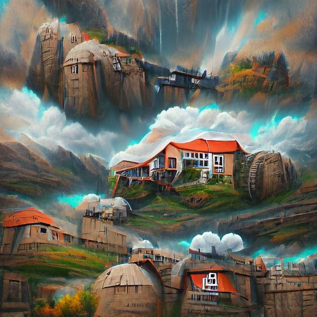 Detailed Digital Illustration of Fortified Rural Compound