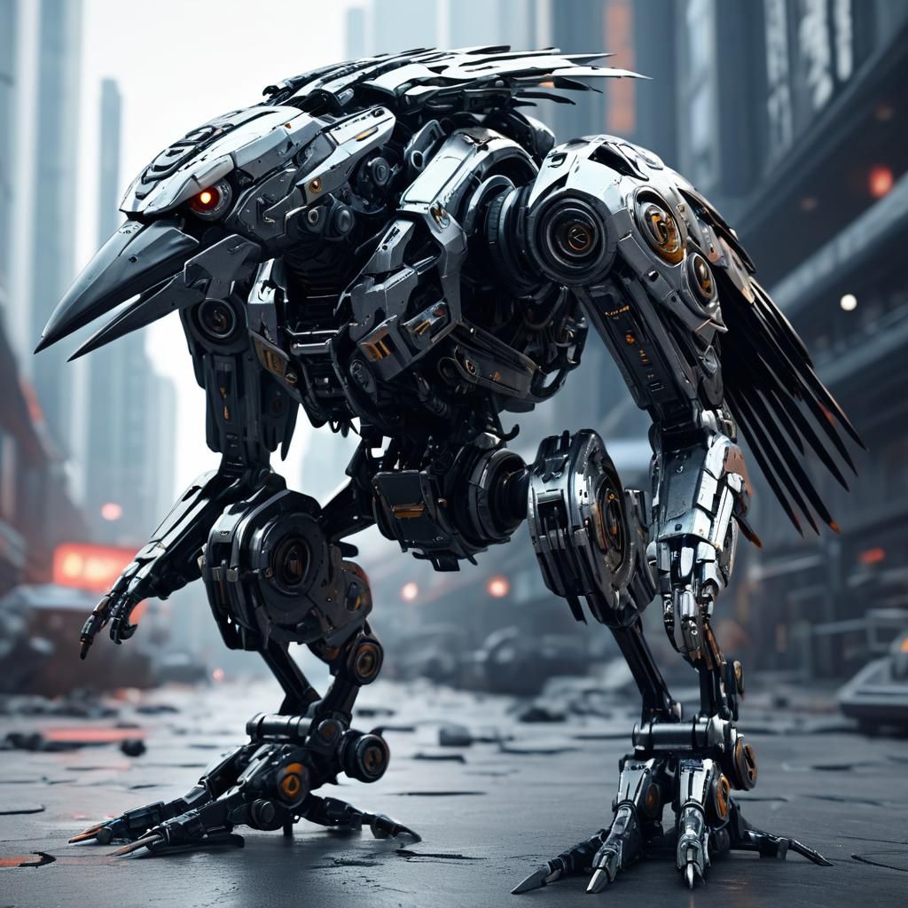 Futuristic Robo Crow Warrior in Sci-Fi Scene